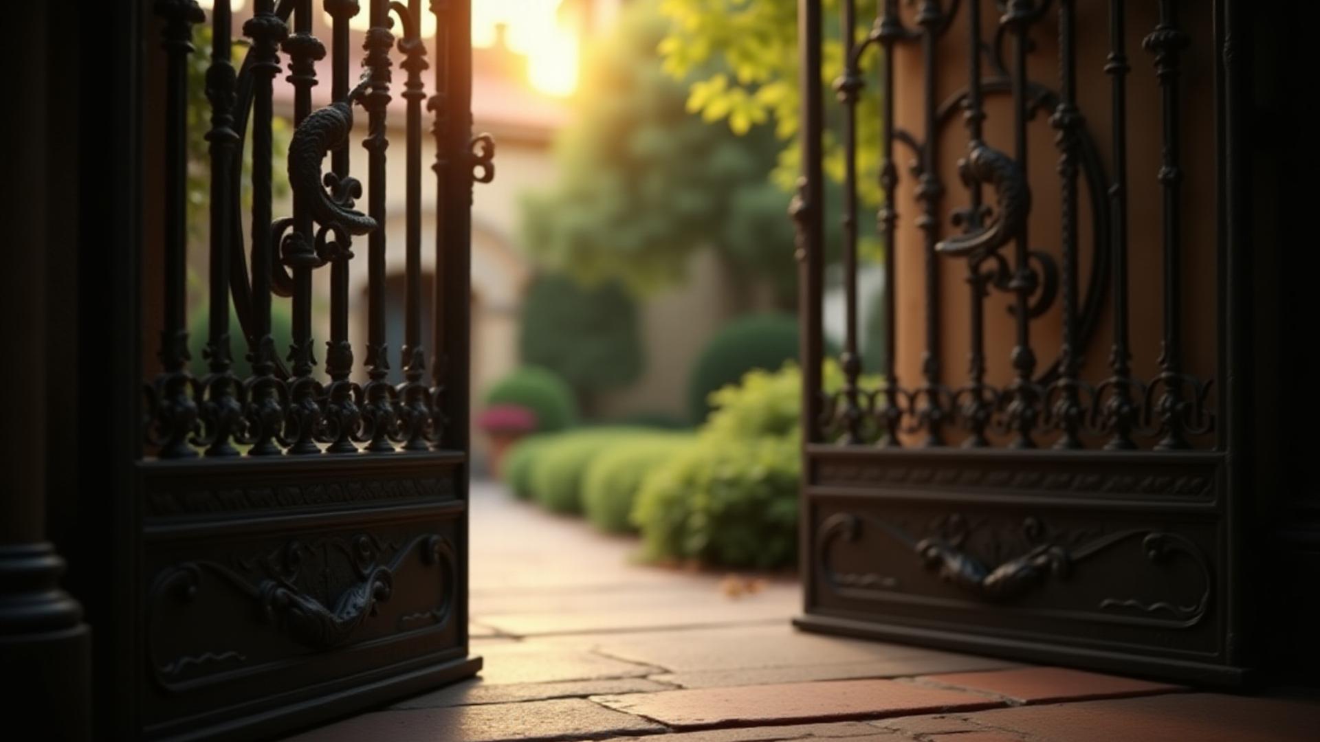 Espectacular portón de hierro forjado, entreabierto, invitando a entrar a una propiedad elegante en Colonia Roma.