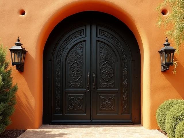 Imponente puerta de forja antigua en la entrada de una hacienda restaurada