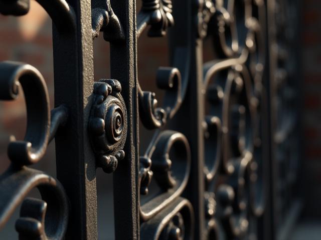 Primer plano de un elaborado diseño de forja en un portón antiguo