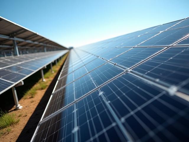 Ingeniero inspeccionando un sistema de seguimiento solar (tracker) de metal en un amplio campo fotovoltaico.